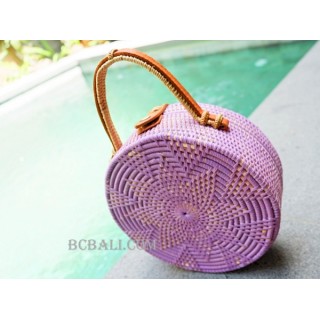 unique circle handbag rattan syntethic purple